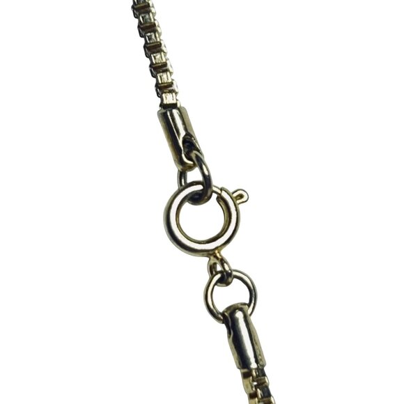 Vintage Gold Tone Box Chain Necklace With Clear Rhinestone Pave Pendant (5682) - Picture 6 of 7